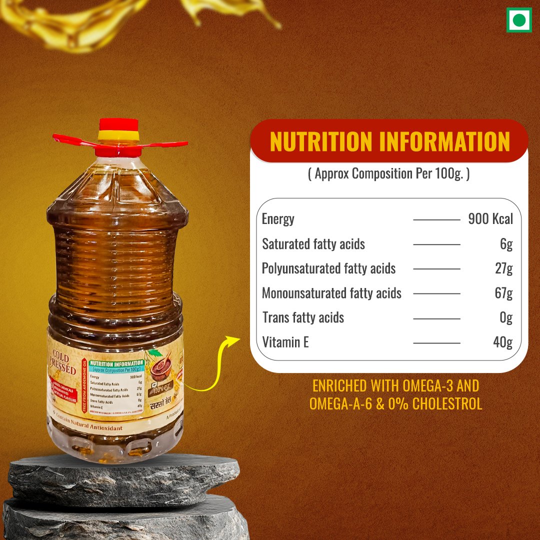 BanshiVaidik Cold Pressed Mustard Oil (5 L) | 100% Pure Kachi Ghani | Bulk Pack | FSSAI Certified