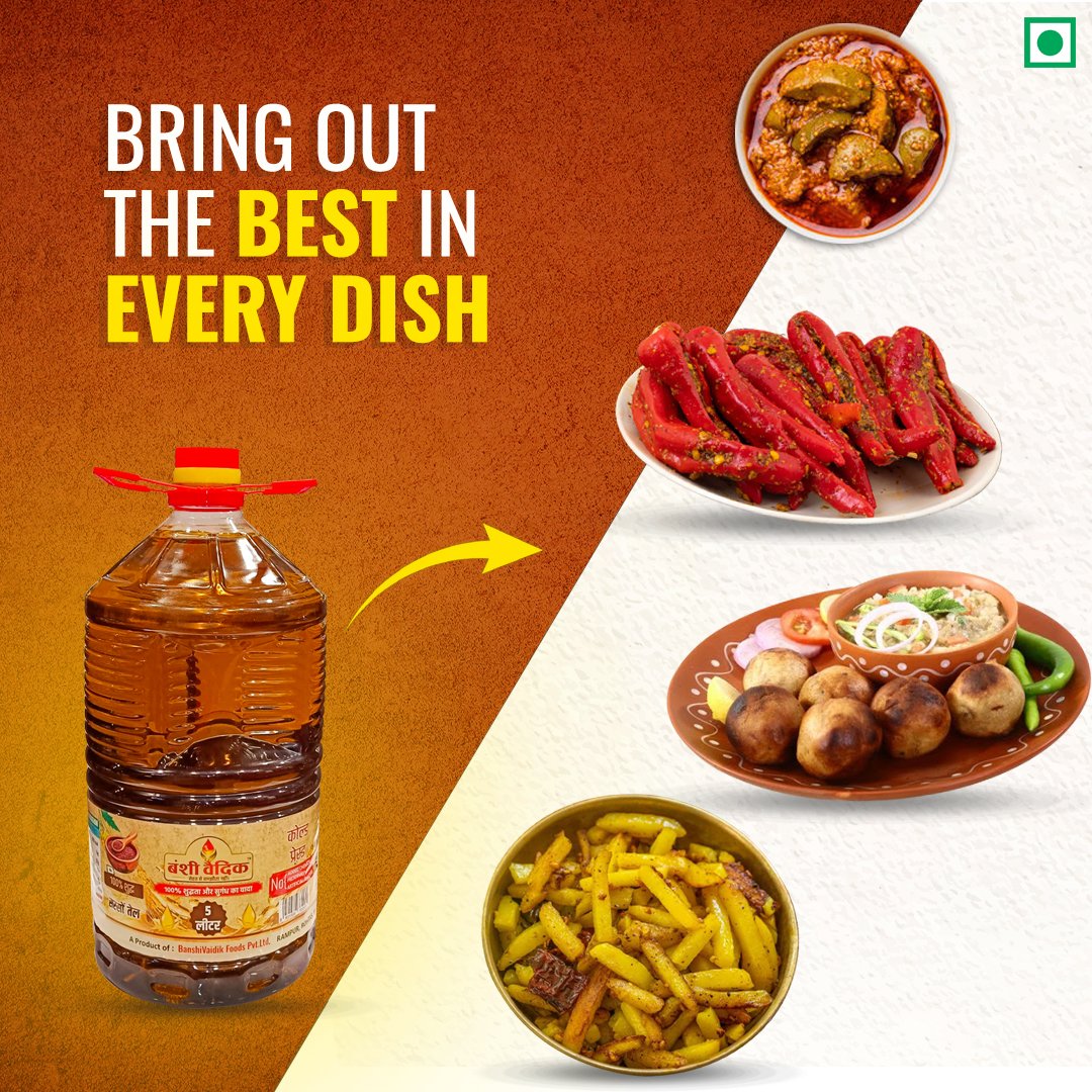 BanshiVaidik Cold Pressed Mustard Oil (5 L) | 100% Pure Kachi Ghani | Bulk Pack | FSSAI Certified