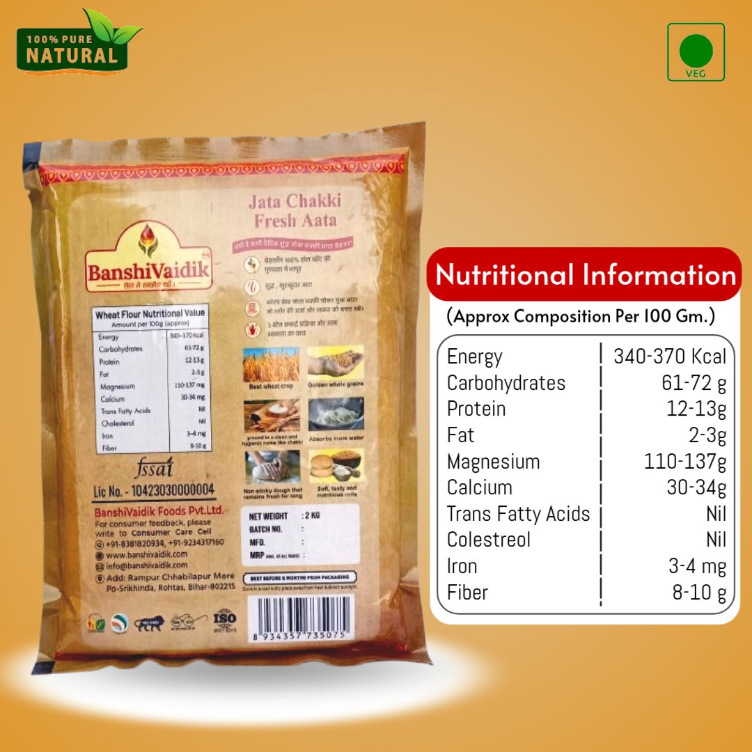 Jata Chakki Fresh Vaidic Atta 3Kg. Pack