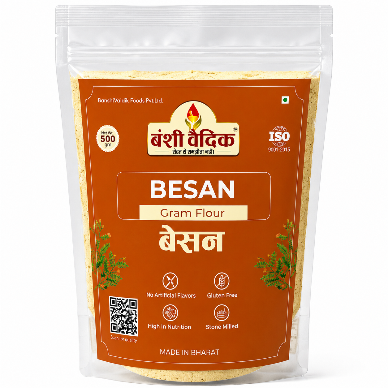 Banshivaidik Stone Ground Besan (Gram Flour) | Premium Chana Dal Besan | 500g