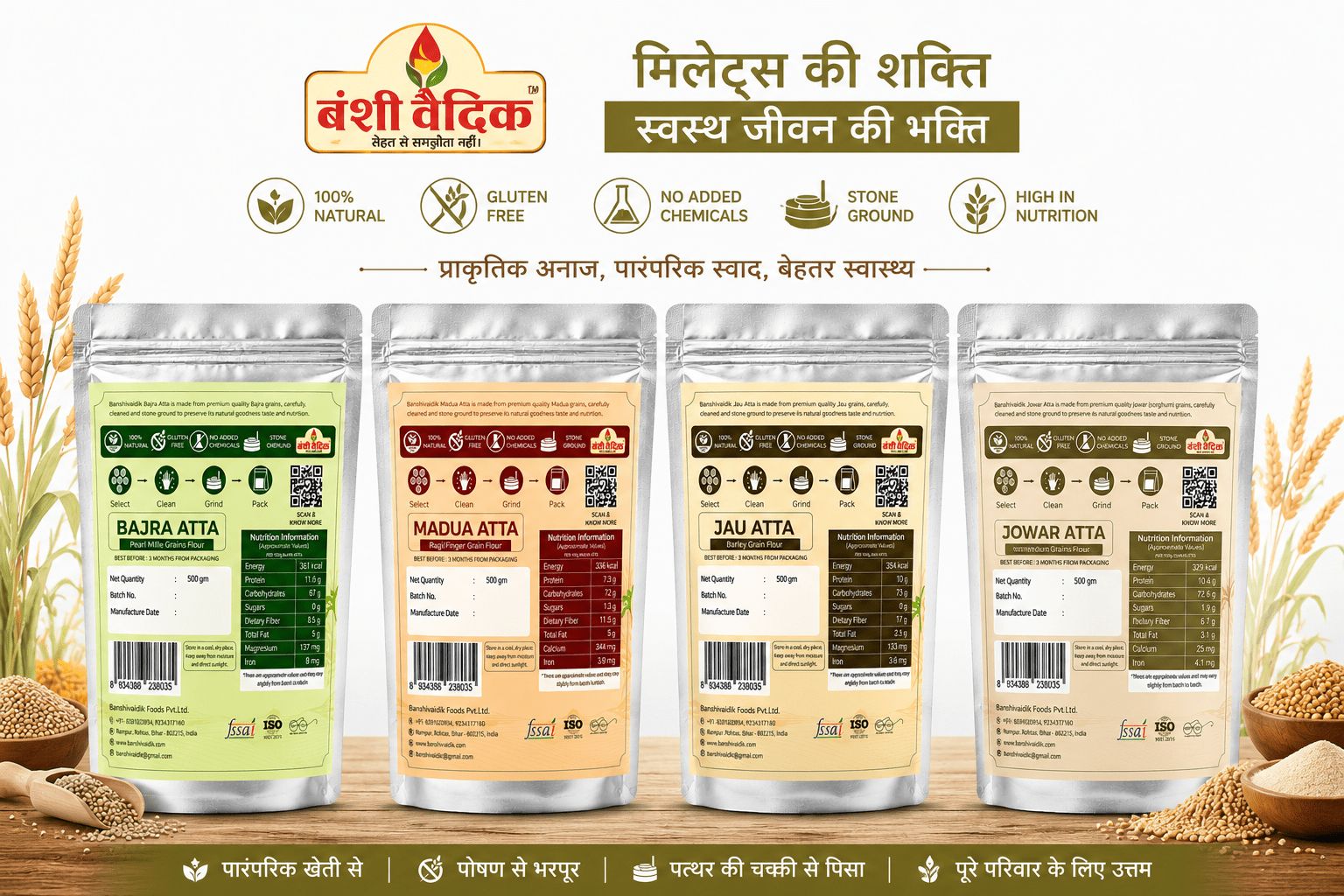 Millet Atta Combo | Jowar | Bajra | Jau | Madua (2Kg Combo)