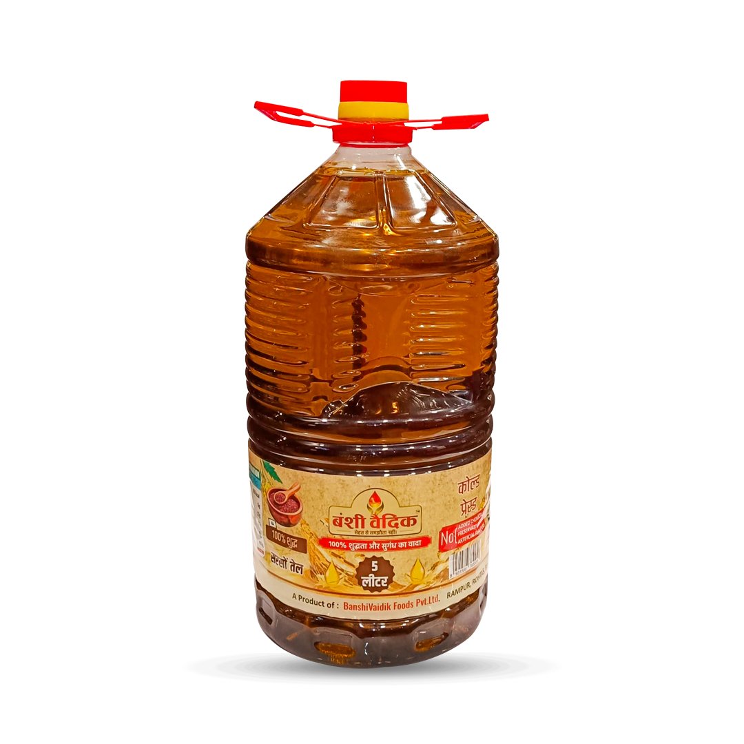 BanshiVaidik Cold Pressed Mustard Oil (5 L) | 100% Pure Kachi Ghani | Bulk Pack | FSSAI Certified
